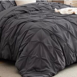 FULL Luxurious Comforter Pintucked Pleat Comforter Dark Gray/Charcoal FULL